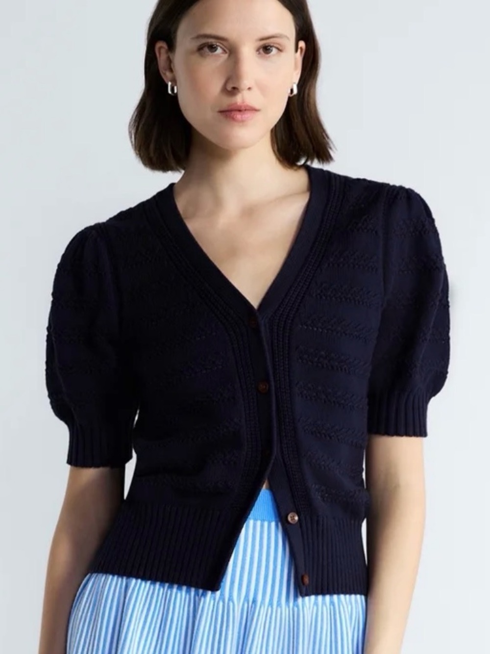 NWT Navy Cotton Knit short-sleeve Cardi Free Assembly woman’s XS cardigan